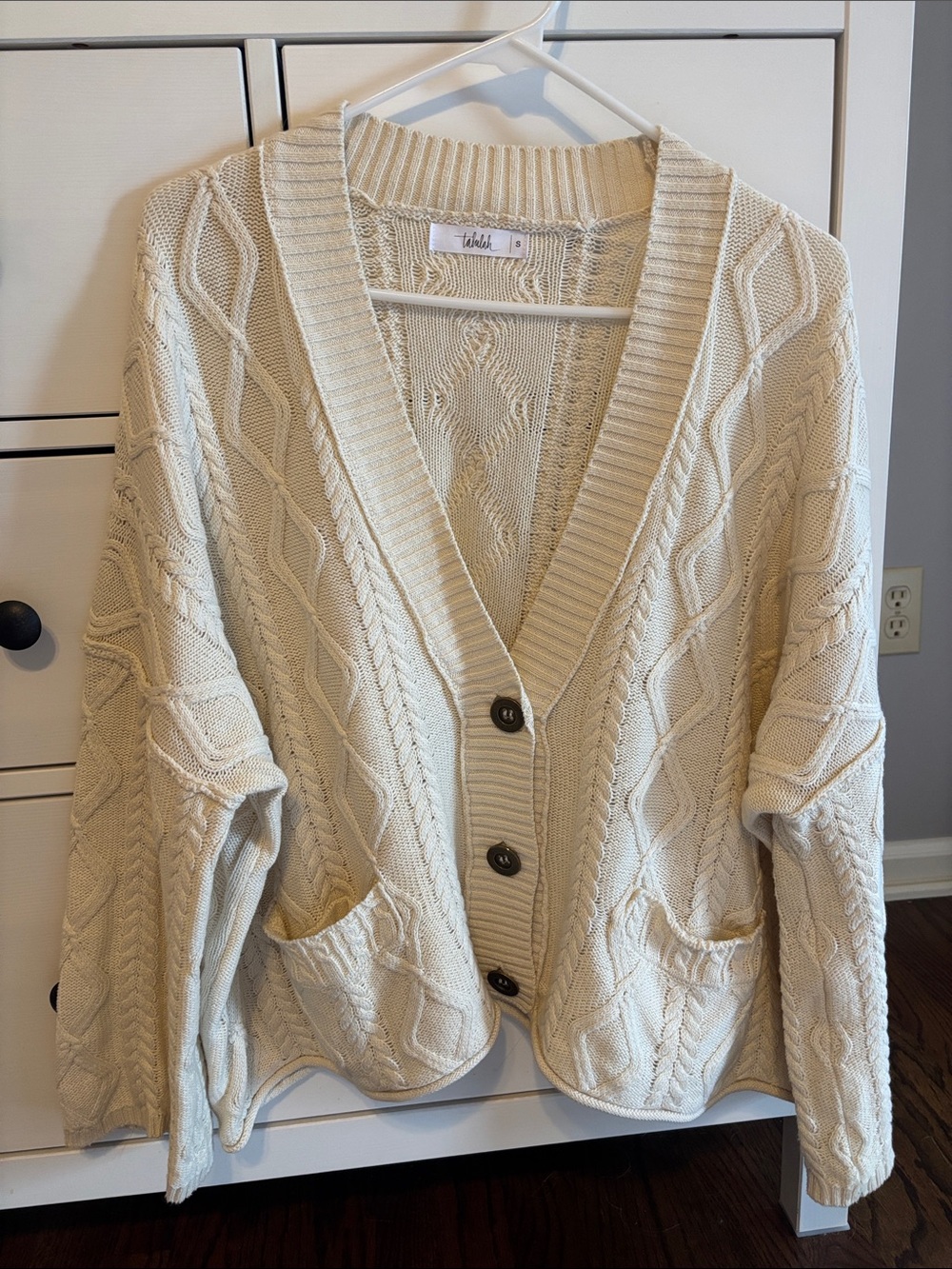 Shop Talulah Cream Cable-Knit Button Cardigan- 100% cotton